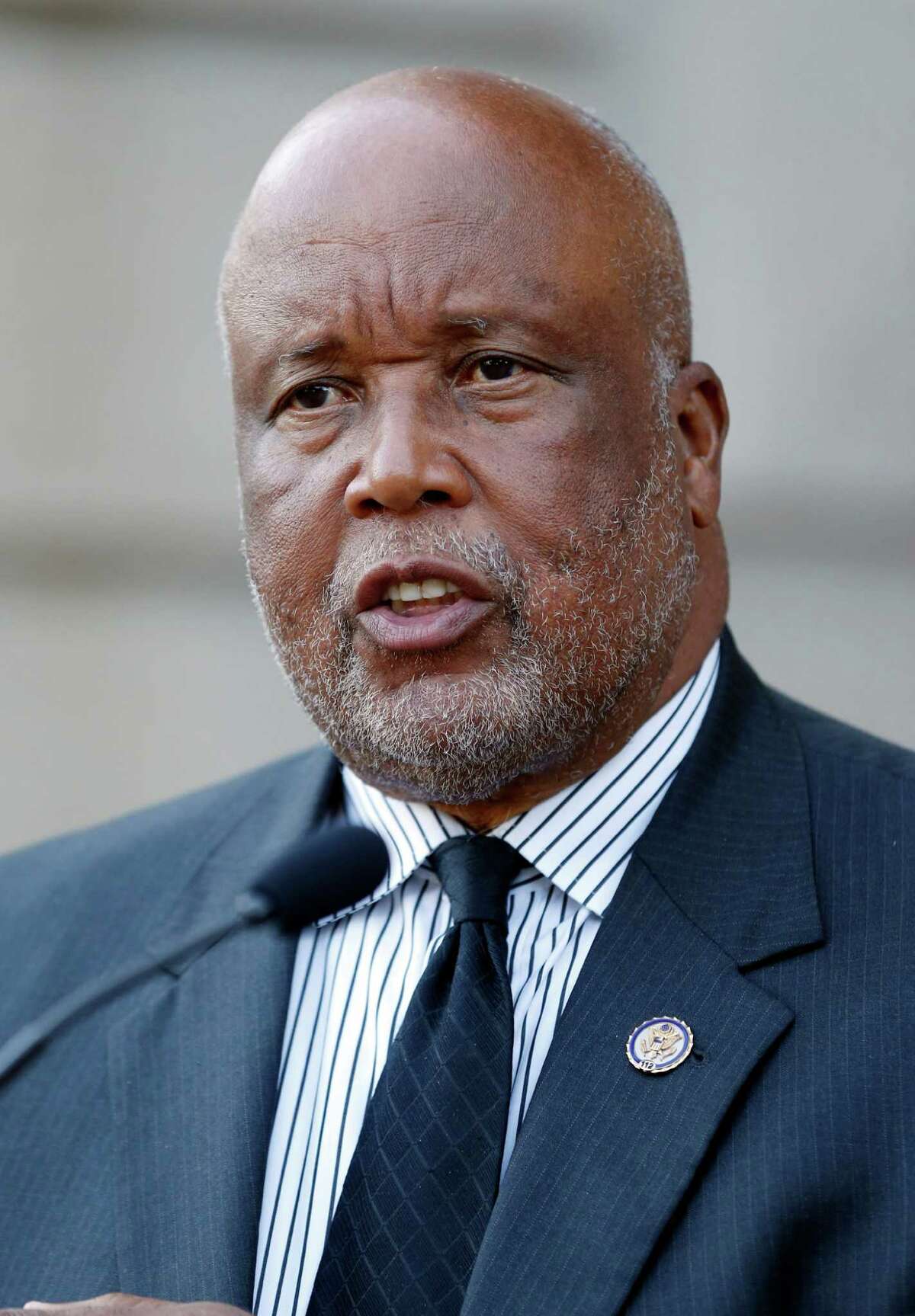 FILE - This is a Oct. 30, 2014, file photo shows Rep. Bennie Thompson, D- Miss., as he speaks in Jackson, Miss. Several members of the Congressional Black Caucus, including Thompson, are urging the Obama administration to withhold federal recognition of the Pamunkey tribe in southeast Virginia because of its history of banning intermarriage with blacks. (AP Photo/Rogelio V. Solis, File)