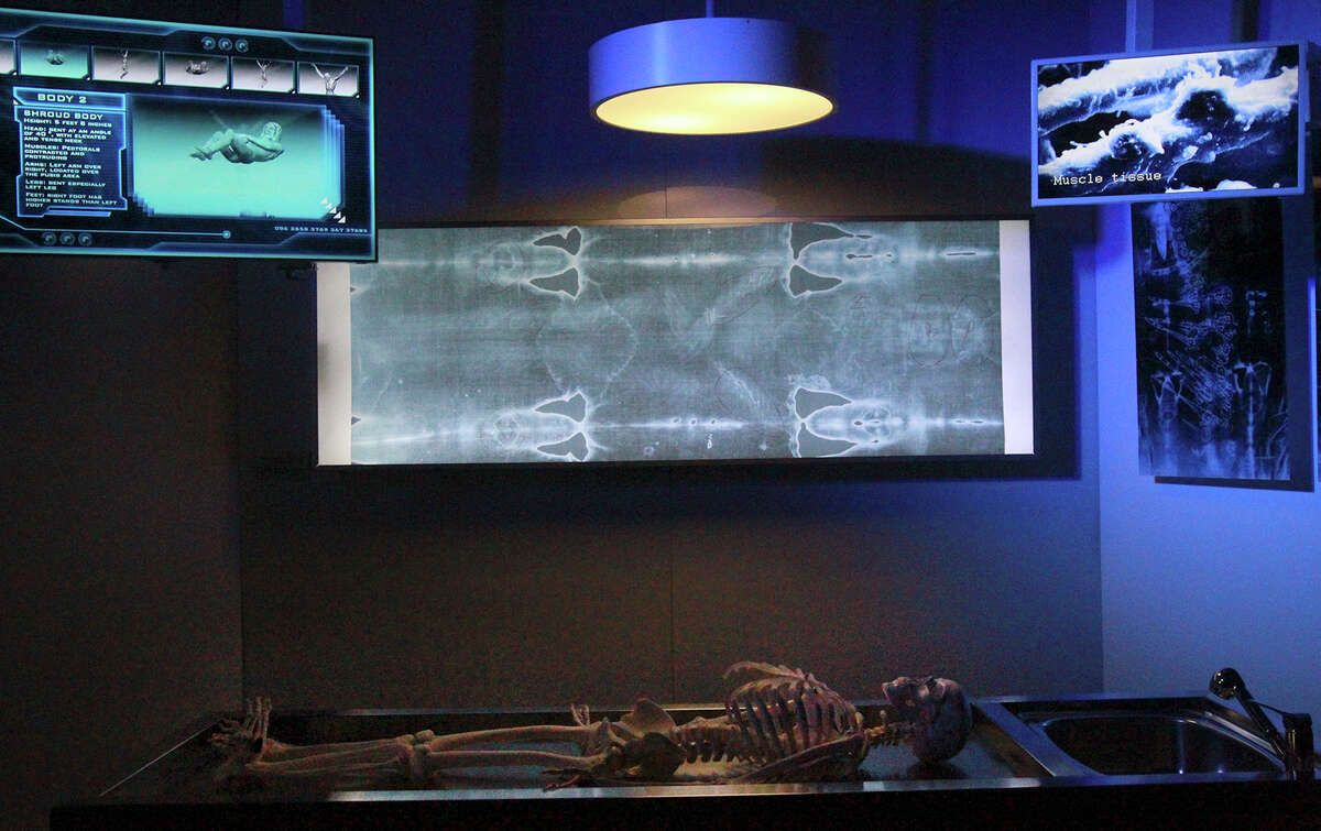 This is one of the displays at the Shroud of Turin Expo. The exhibit offers historic and forensic perspectives to visitors regarding a linen cloth that appears to bear the image of a person that may have suffered physical trauma consistent with crucifixion. The exhibit is located at 416 Dolorosa and will be in San Antonio until January 25, 2015.