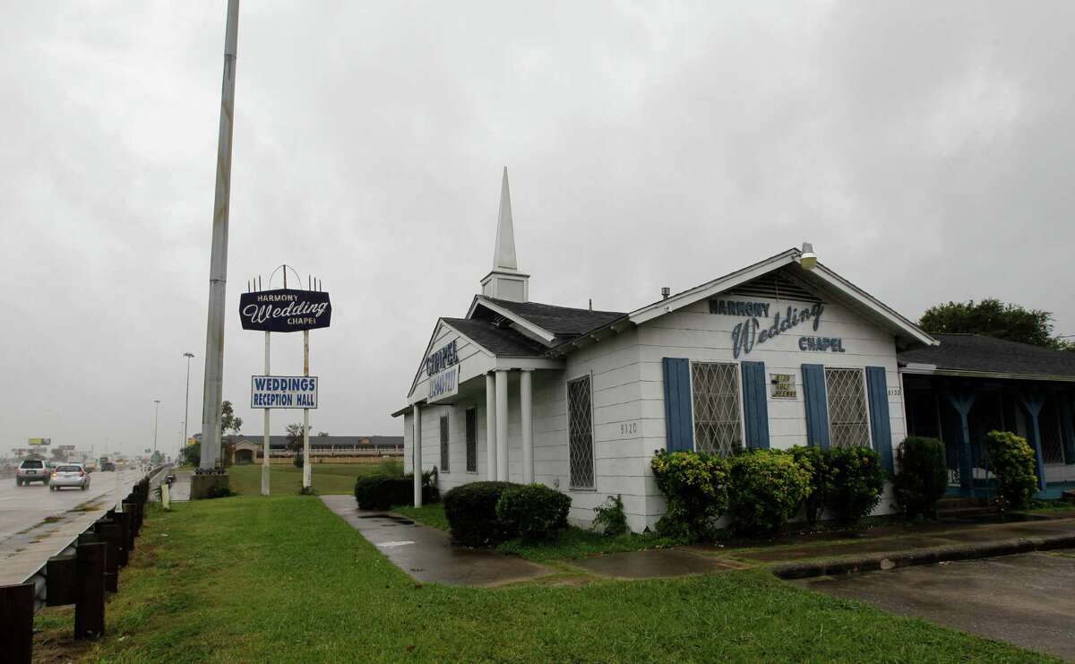 The ceremony took place at the Harmony Wedding Chapel, a small chapel off Gulf Freeway about 15 minutes from downtown Houston.