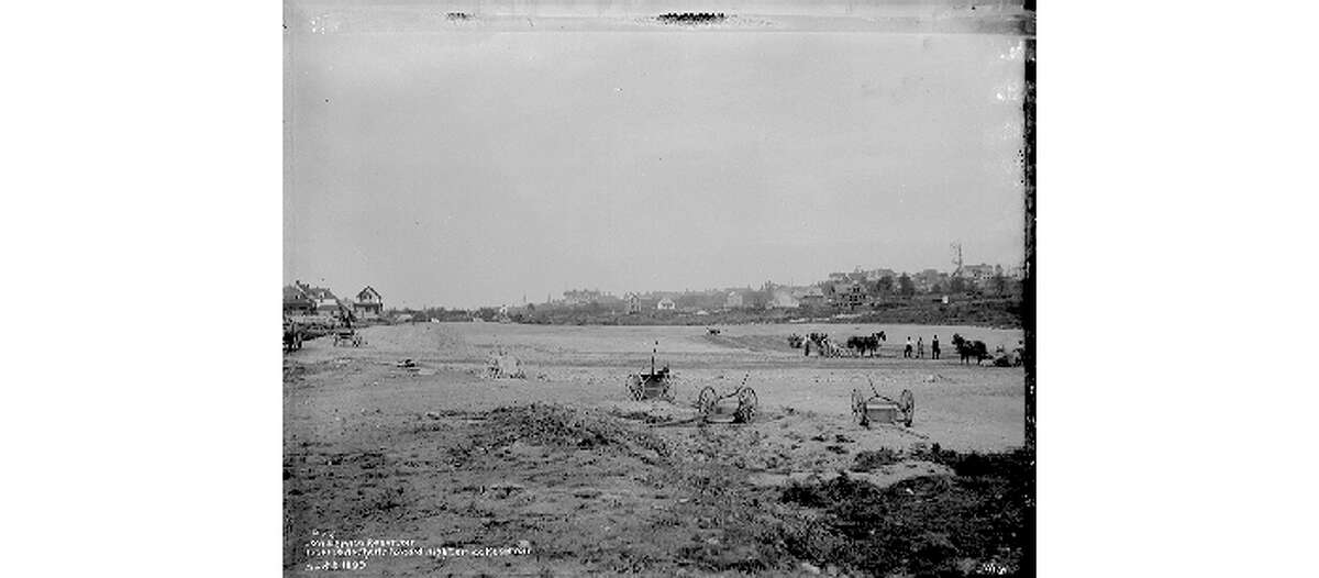 Lincoln Park Reservoir under construction, pictured on Sept. 8, 1899.
