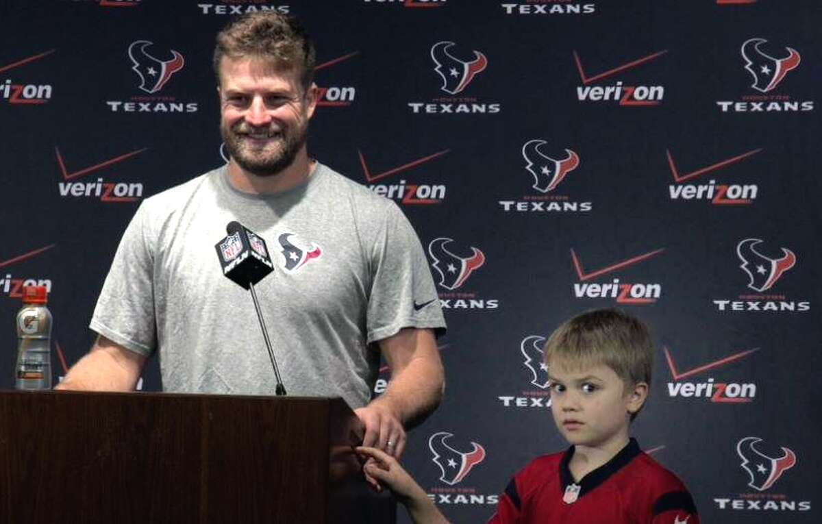 "I am going to put you on the spot here, buddy," Texans QB Ryan Fitzpatrick said to his son Brady.