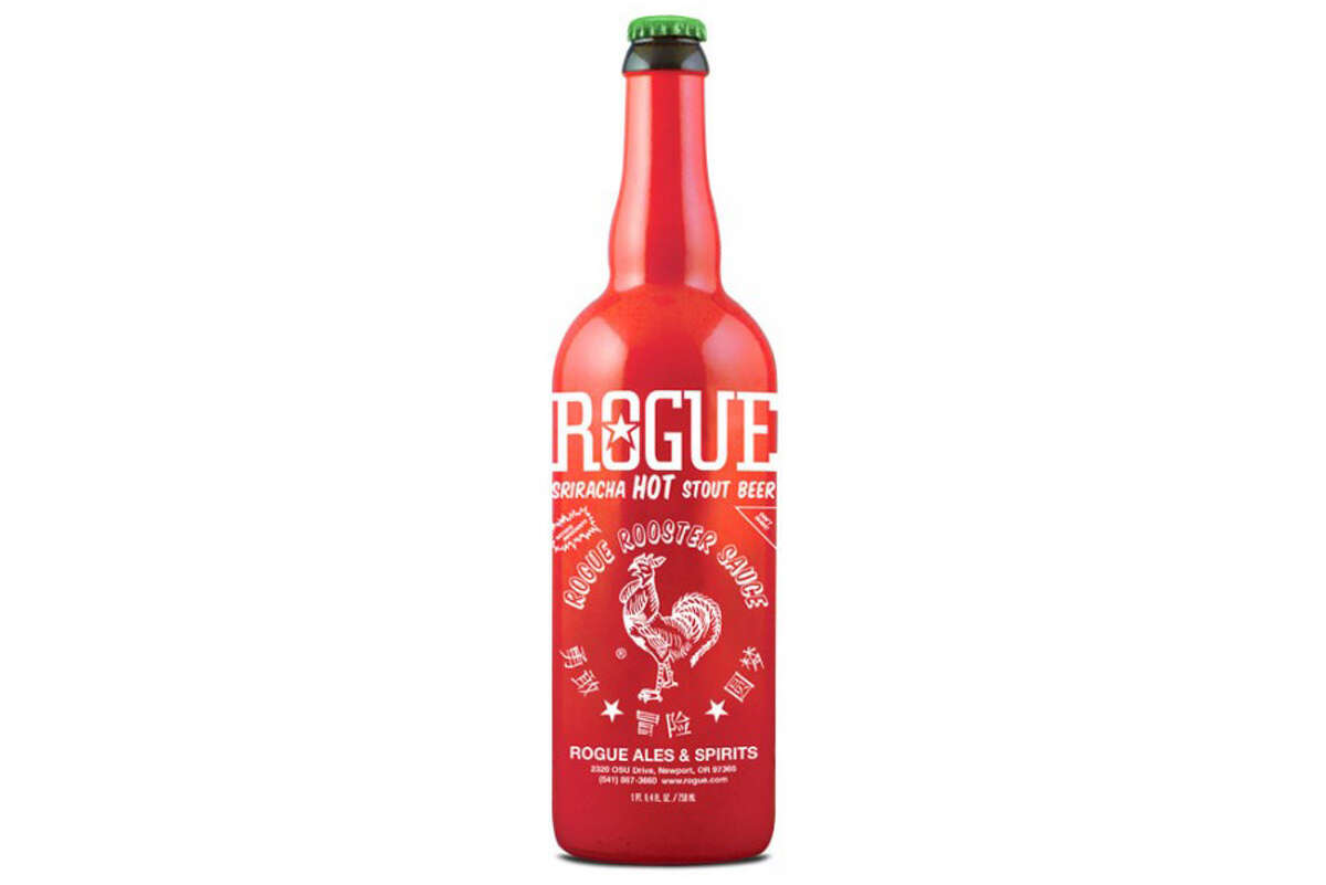 The Sriracha Hot Stout Beer in all its glory, complete with the classic rooster logo. (Rogue Ales website)