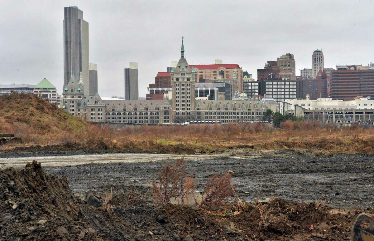 The city of Albany skyline as seen from the site of the proposed Rensselaer casino Wednesday, Dec. 3, 2014, in Rensselaer, NY. (John Carl D'Annibale / Times Union)