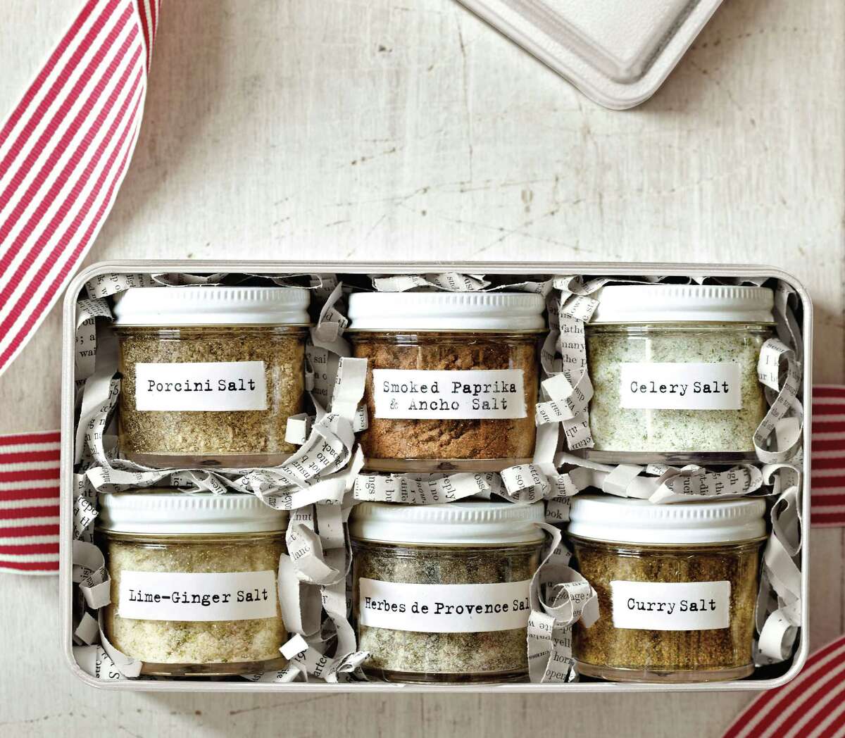 Flavored salts, from the gift-ideas book "Holiday Cheer," give your favorite cooks an array of salty flavors.