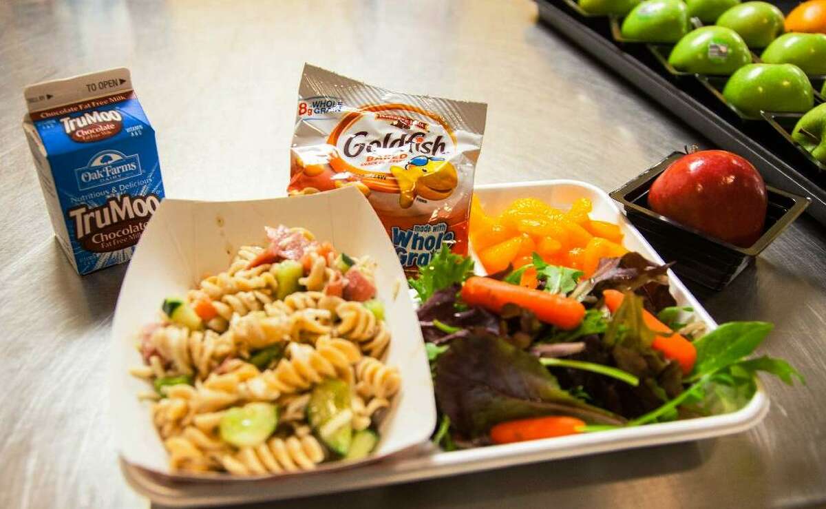 Southwest High School - SWISD Whole Grain Italian Pasta Salad, Spring Mix salad, Whole Grain Gold Fish, Apple and Milk