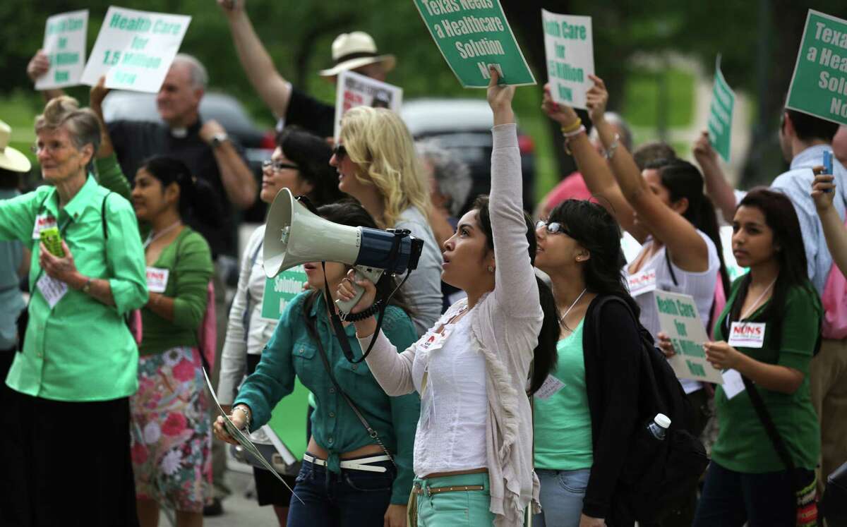 Despite Texas leading the nation in the number of uninsured residents, it appears that the Texas Legislature will fail to approve even an alternative to outright expansion that would have fulfilled many of their demands and offered coverage.Stephanie Cervantes, center with megaphone, leads a chant as close to 200 nuns from San Antonio, Houston, Corpus Christi, Fort Worth and their friends, marched to the south steps of the Texas Capitol in Austin, TX to voice their support for the Medicaid expansion on April 17.