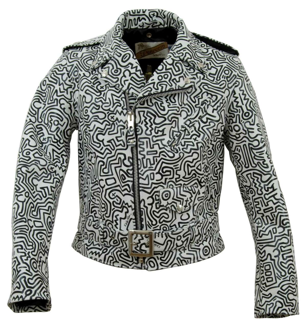 Schott leather jacket with Keith Haring print by Jeremy Scott.