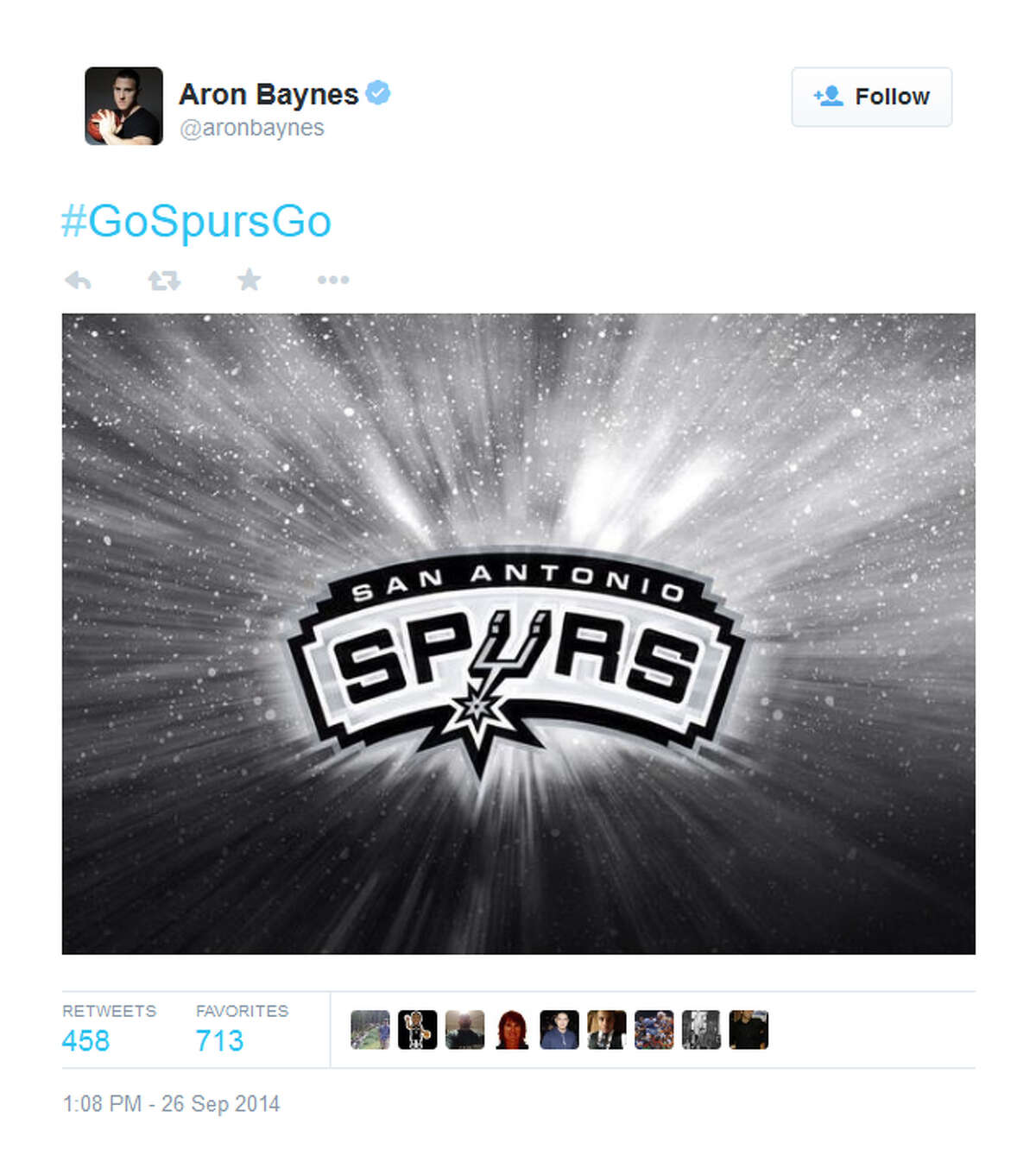 That time he was full of Spurs spirit.Tweet by @aronbaynes