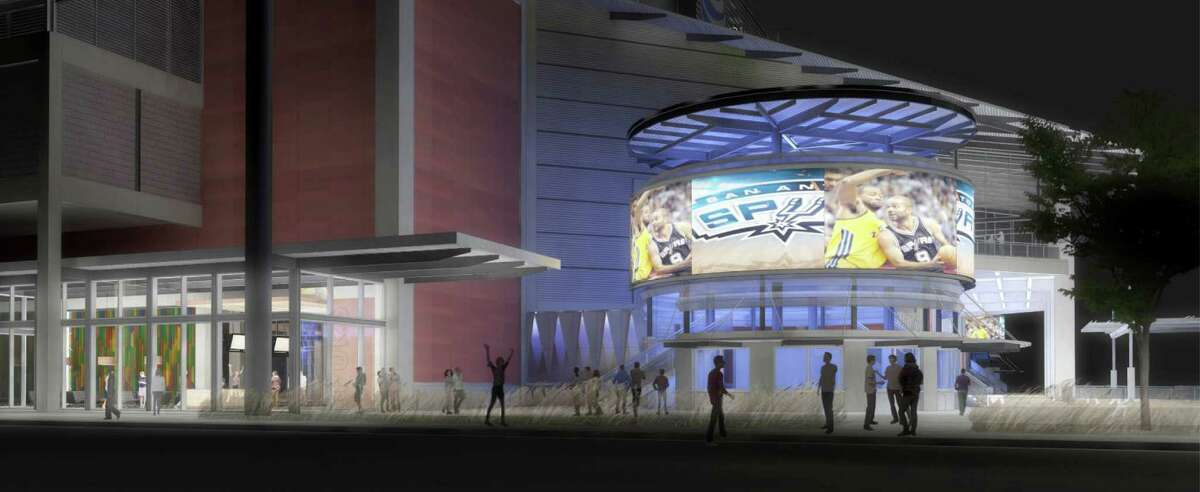 Rendering of the AT&T Center SE entrance and wraparound LED ticket tower. The SE entrance will be adjacent to a larger, relocated Fan Shop and an expanded Whataburger concession, which will be open on non-event days.