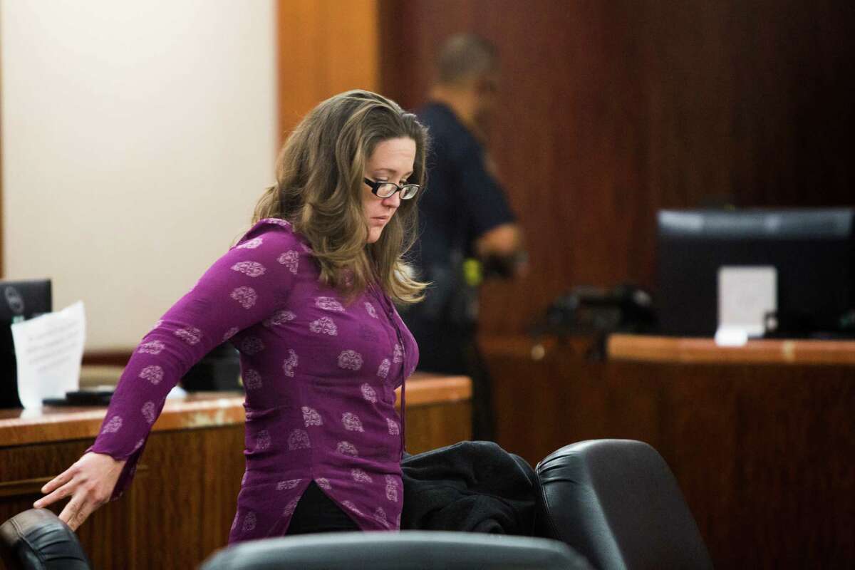 Margaret Mayer, 35, arrives to the 230th State District Court at the Harris County Criminal Courthouse where she was found guilty of failing to stop and render aid to victim Chelsea Norman who was riding her bicycle home on December, 2013. Wednesday, Dec. 10, 2014, in Houston.