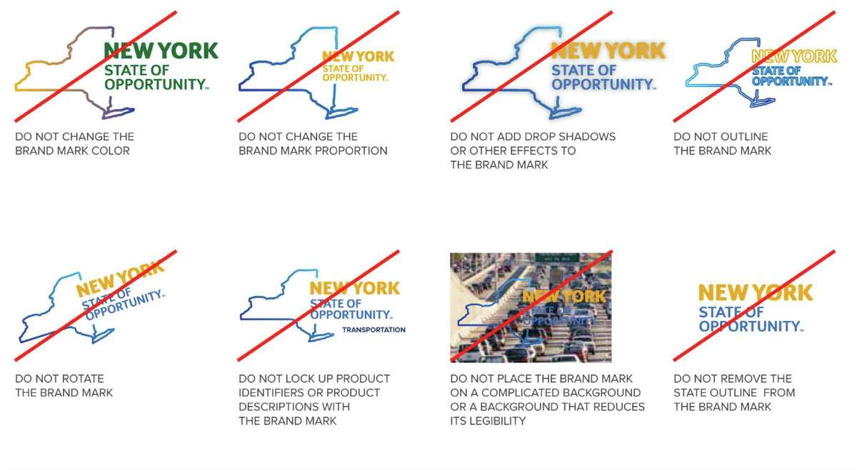 Examples of not to manipulate the New York State of Opportunity logo.