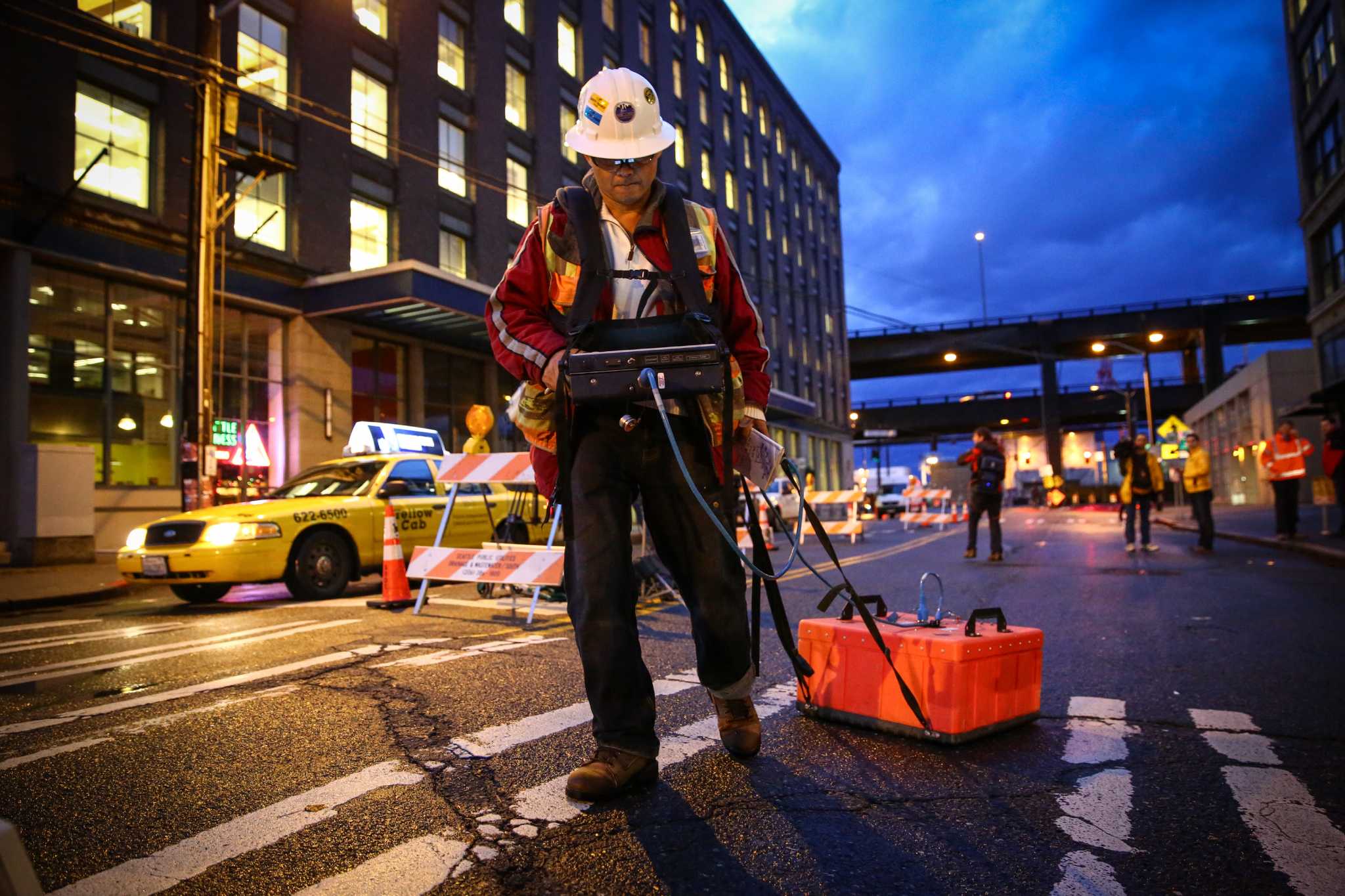 Seattle Sinking Small portion of King Street in Seattle sinking near waterfront, may be ...