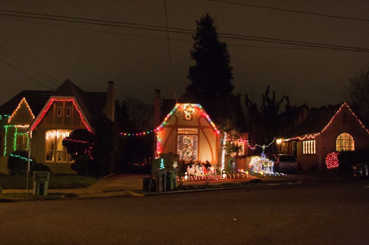 Picardy Drive, Oakland, Alameda County, 94605 The hundred-or-so residents of East Oakland's Picardy Drive, between Seminary Avenue and 55th Avenue, illuminate their Tudor-style houses with an unbroken string of lights. The display is a holiday tradition that dates back over 80 years, and it's meant to symbolize warmth, friendship and unity.