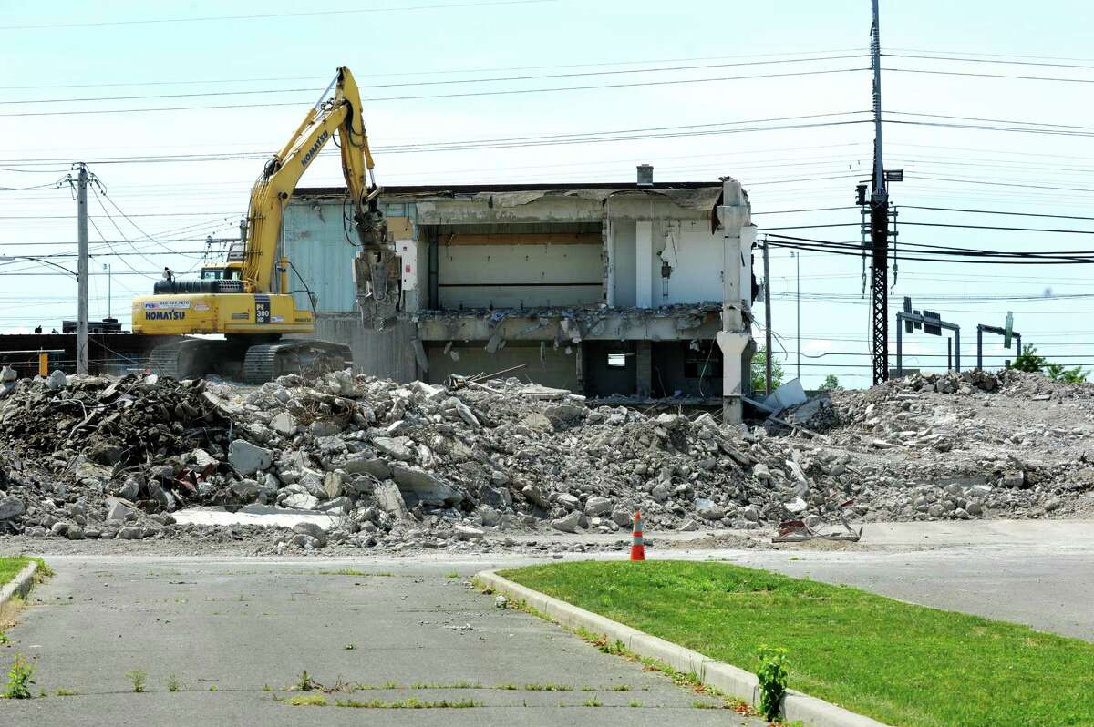 The Hubbell building at 1613 State Street in Bridgeport, Conn. being demolished on Wednesday, June 5, 2013.
