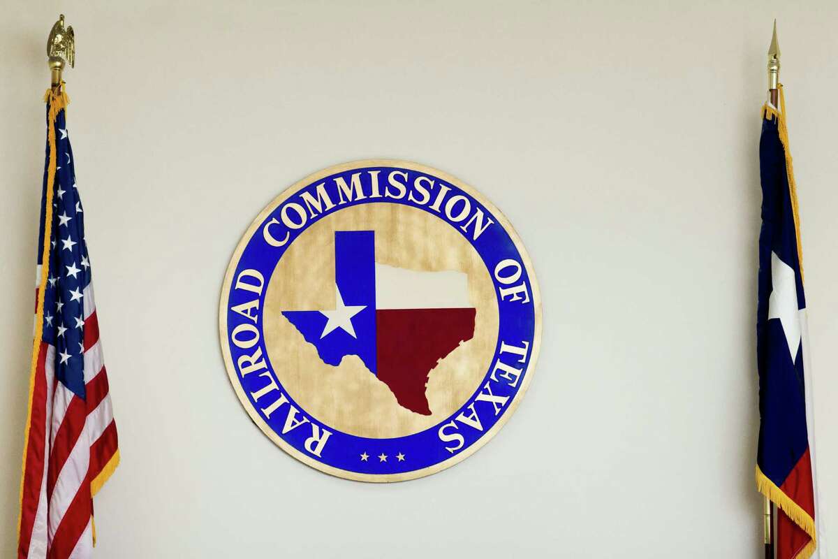 The Texas Railroad Commission's logo is on display at its headquarters. Rep. Myra Crownover says the commission “has its brand and identity, and I feel it has done this state well.”