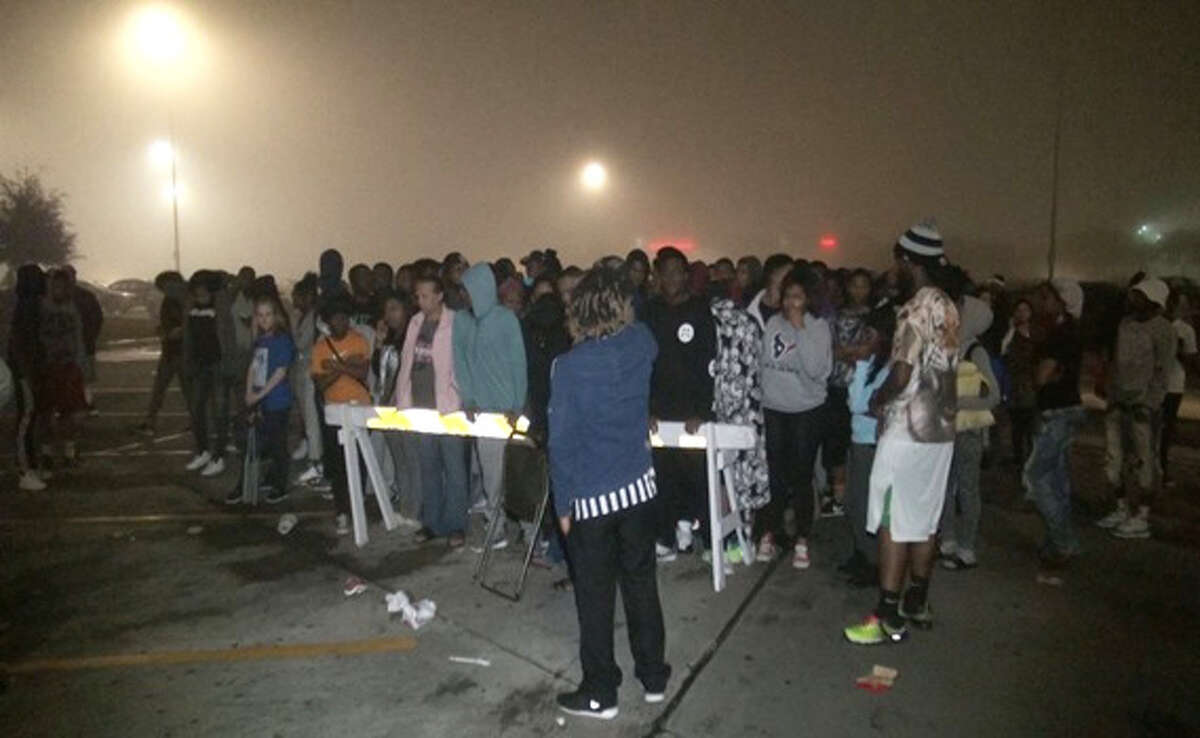 Police were called to quell unruly crowds after hundreds converged outside several Houston-area malls early Sunday morning in hopes of getting a ticket to buy pricey Nike Air Jordan sneakers being released next weekend.