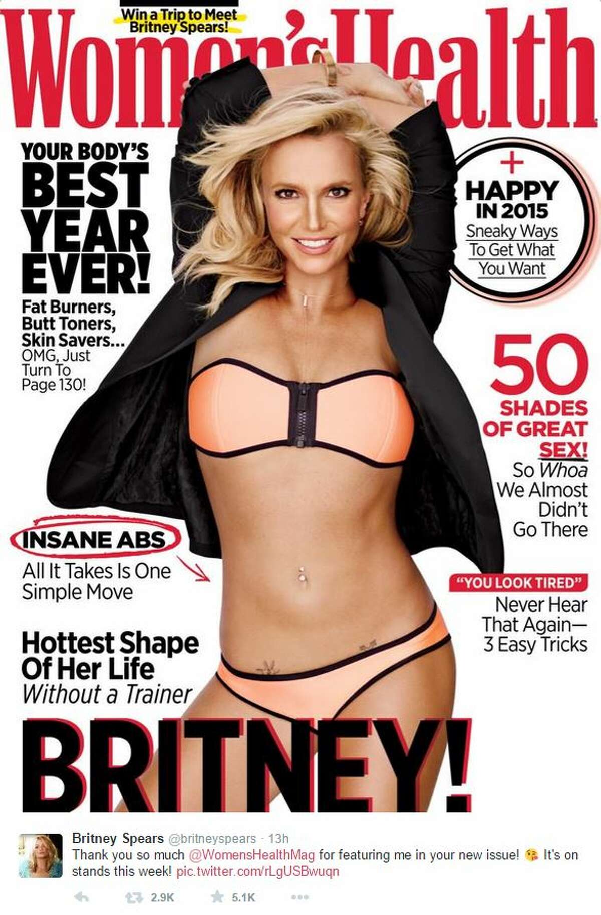 Britney Spears looks virtually unrecognizable on the cover of this month's issue of Women's Health magazine after an apparent plastic surgery procedure. The Mirror speculated the 33-year-old pop singer's shrunken nose and physique could be owed to Photoshop, whereas Buzzfeed said sassily, "We just don't know."