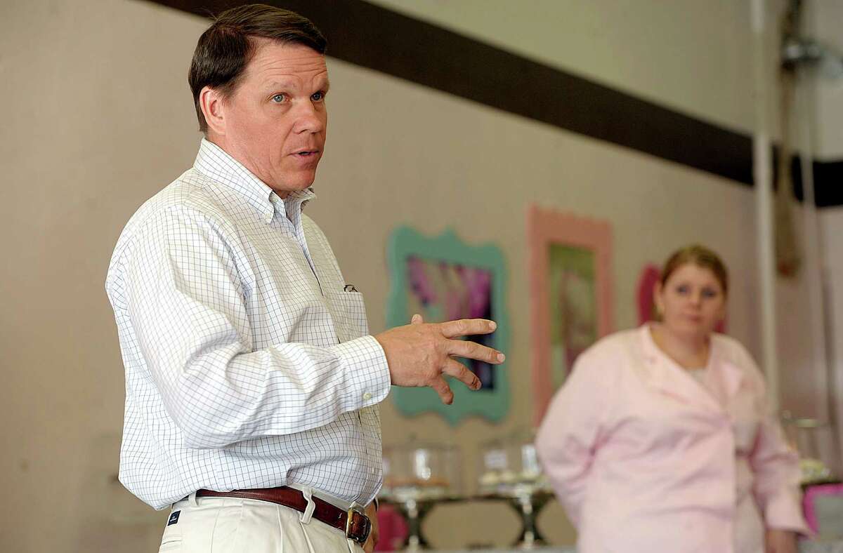 U.S. Rep. Sam Graves, chairman of the House Small Business Committee, addresses a group at the Sweet Wishes Cakery on the square in downtown Savannah, Mo. As the Missouri Republican prepares to leave his post, small business has a higher profile.