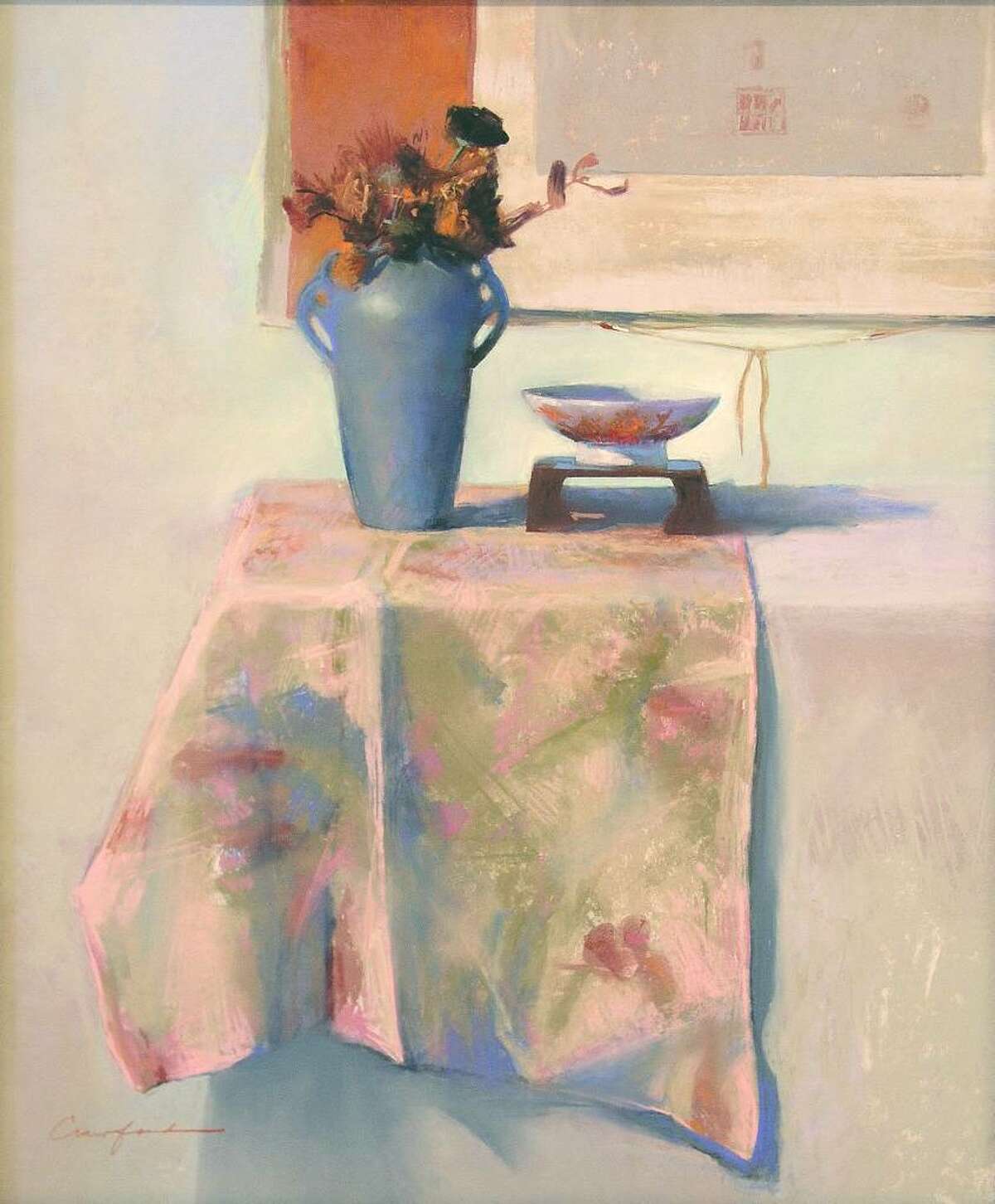 Arrangement with Green Vase, 23 x 19 by Rainie Crawford