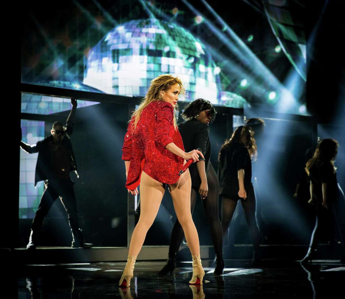 Jennifer Lopez performs her "Booty!" song onstage at the 2014 American Music Awards in November.