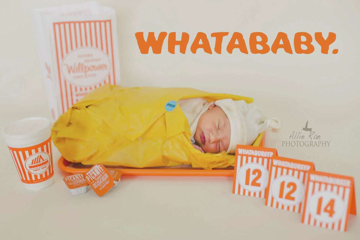 One Texas couple showed their passion for Whataburger by transforming their newborn into a taquito. The baby, Basil Riddle, is swaddled in a yellow taquito wrapper and laying on an orange tray, surrounded with picante sauce and the iconic table tents with numbers of the baby's birthday.