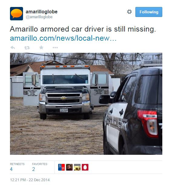 Texas police searching for 24-year-old man missing from running armored car