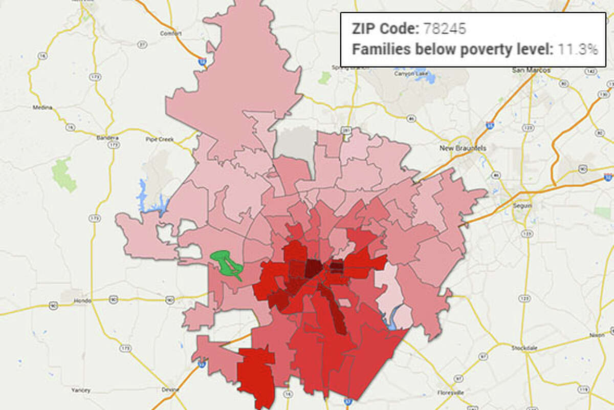 San Antonio’s highpoverty ZIP codes fall closer to downtown, south