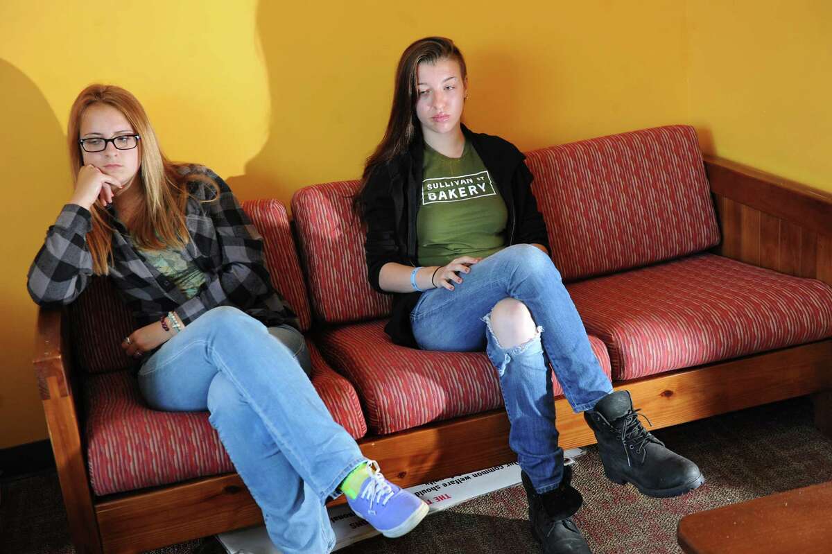Clients Naomi, 16, left, and Gwyn, 16, who are both in recovery for heroin addiction, share their stories on Tuesday, Aug. 19, 2014, at Hope House in Albany, N.Y. (Cindy Schultz / Times Union) ORG XMIT: MER2014082221555136