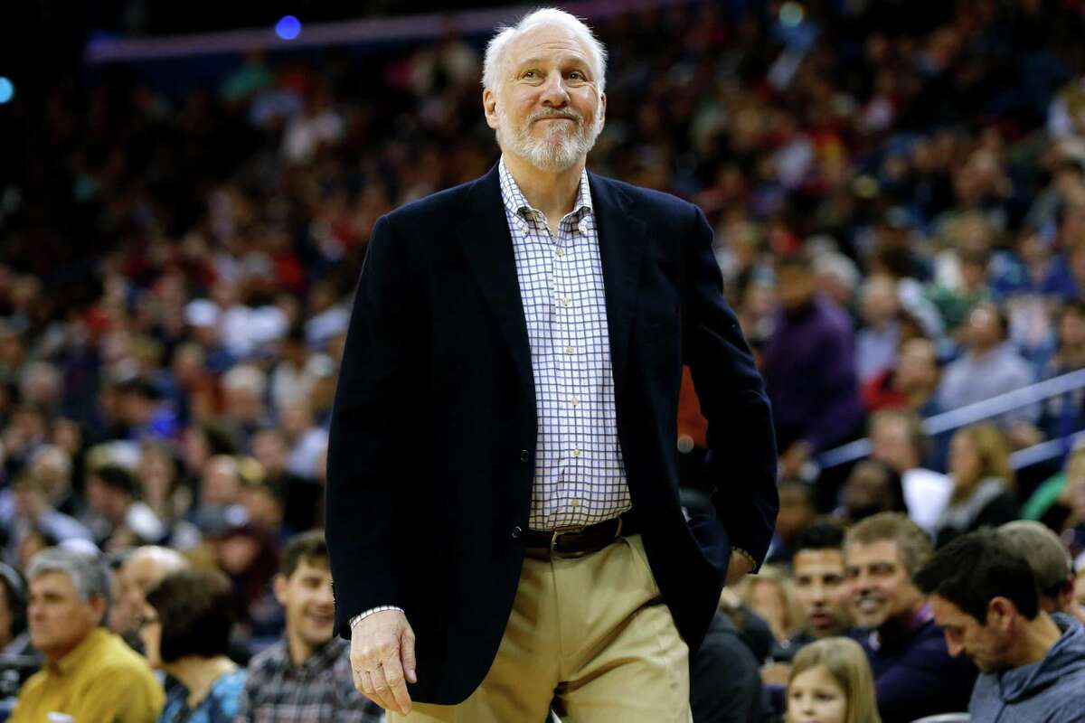 San Antonio Spurs head coach Gregg Popovich reacts during the first half of an NBA basketball game, Friday, Dec. 26, 2014, in New Orleans.