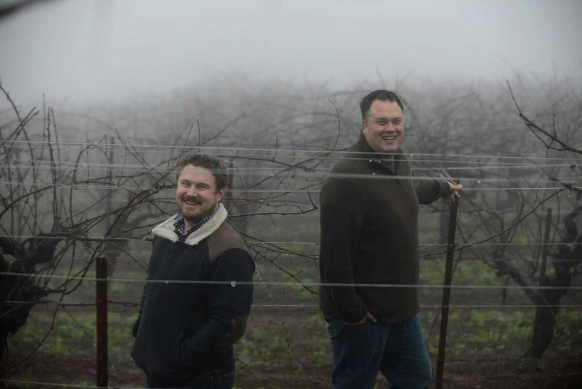 Winemakers Morgan Twain-Peterson (left) of Bedrock Wine Co. and Tegan Passalacqua of Turley Wine Cellars at the Montecillo vineyard in Sonoma County, from which both harvest Cabernet Sauvignon.