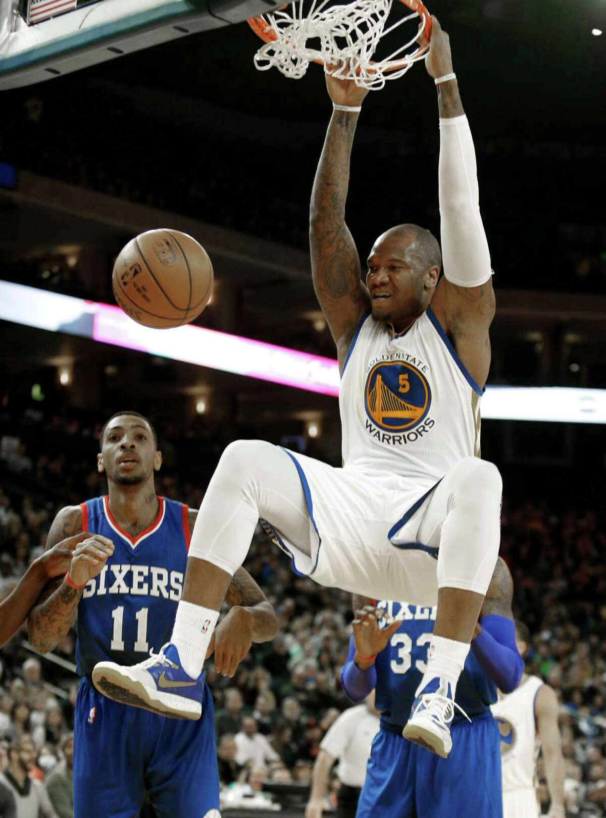 Center-forward Marreese Speights has posted career highs in points (12.6 per game) and field-goal shooting, stepping up when the team was without big men David Lee (24 games) and Andrew Bogut (12).