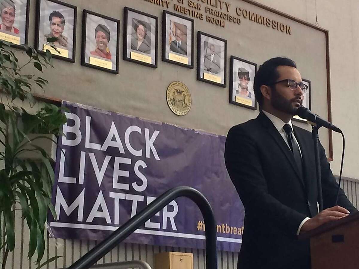 Community activist Edwin Lindo speaks at a symposium on race and other issues at City College of San Francisco on Sunday, Jan. 4, 2015.