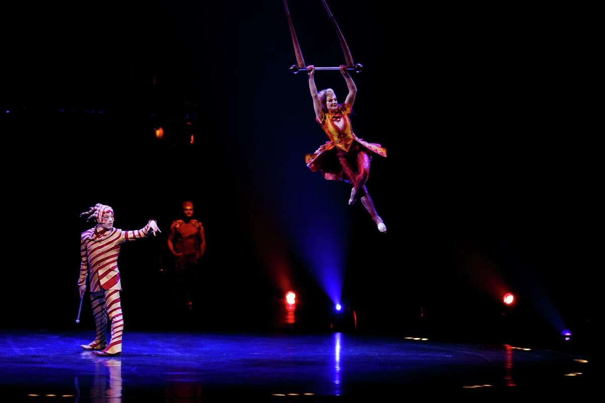 Members of Cirque Du Soleil perform on stage during the dress rehearsal for "Kooza" by Cirque Du Soleil" at Royal Albert Hall on January 4, 2015 in London, England.