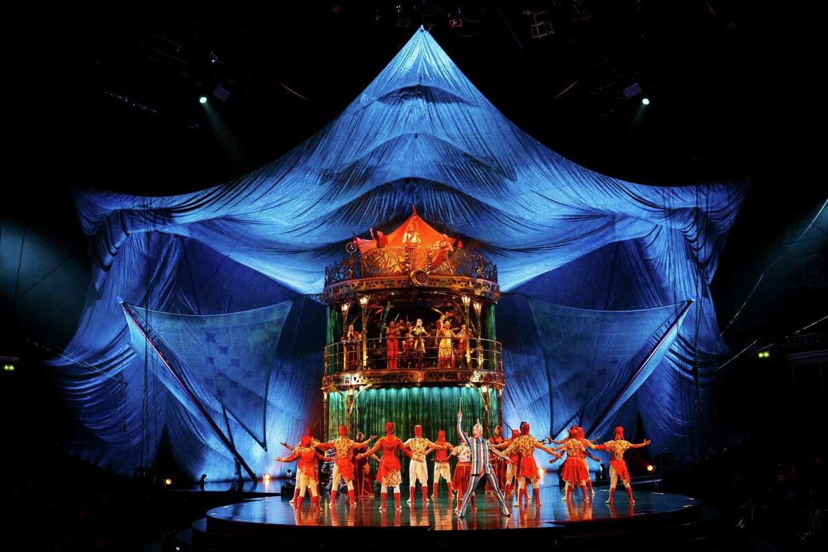  Members of Cirque Du Soleil perform on stage during the dress rehearsal for "Kooza" by Cirque Du Soleil" at Royal Albert Hall on January 4, 2015 in London, England.
