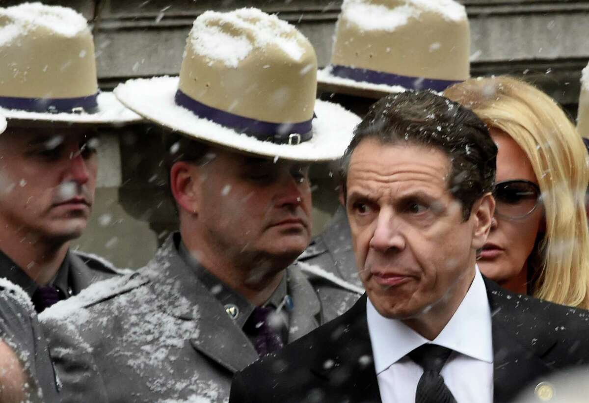 Governor Andrew Cuomo and girlfriend, Sandra Lee, arrive for the funeral of his father, former Governor Mario M. Cuomo, Tuesday morning, Jan. 6, 2015, at St. Ignatius Loyola Church in New York City, N.Y. (Skip Dickstein/Times Union)