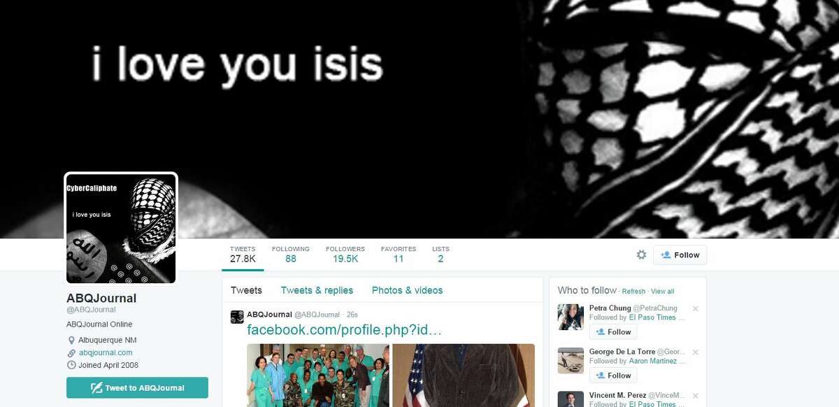 Screen captures of tweets sent out Tuesday, January 6, by the Albuquerque Journal, whose Twitter account was hacked by people who appear to be supporters of the Islamic State.