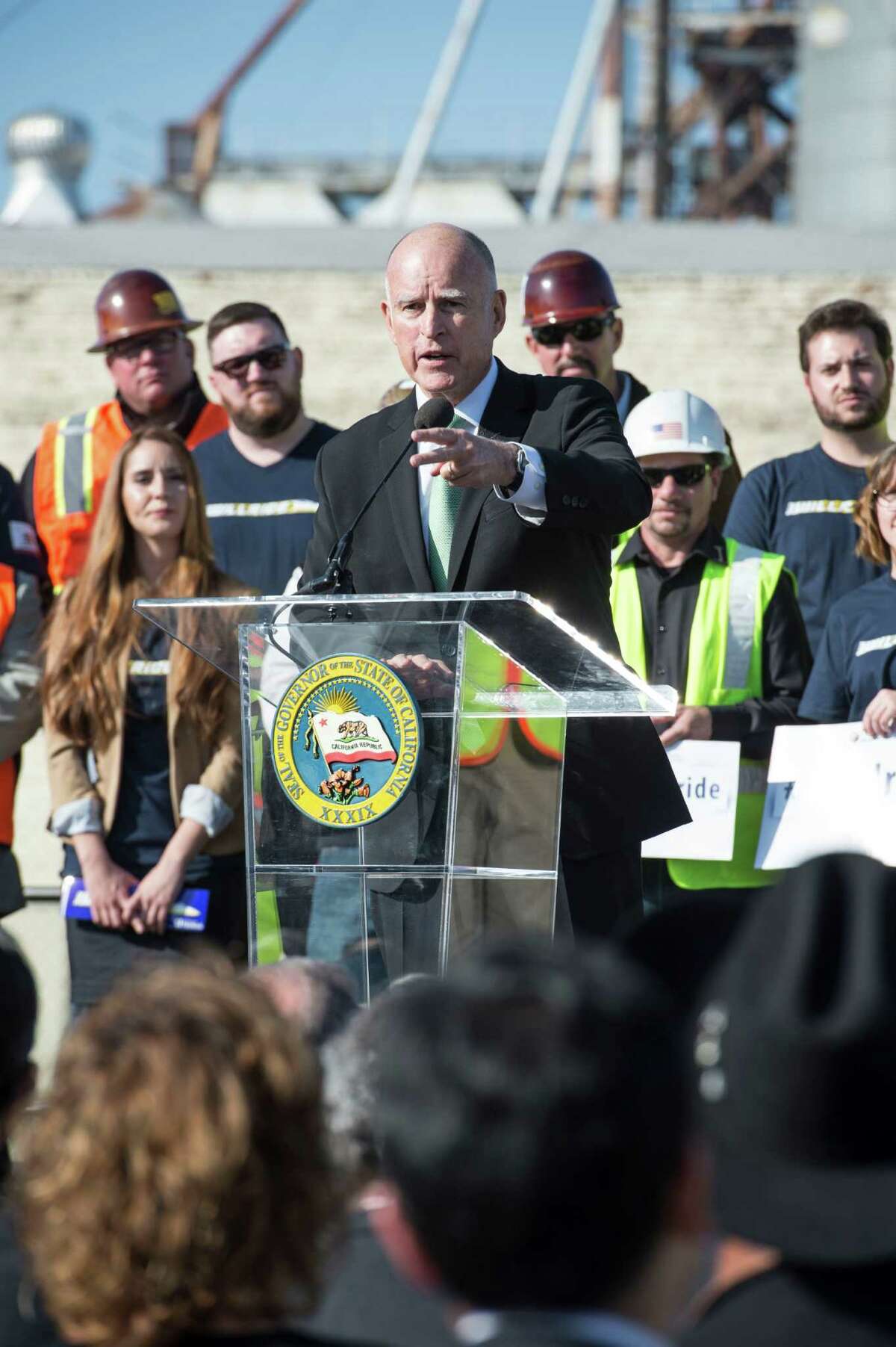 Gov. Jerry Brown at ground breaking for the California High Speed Rail Project.