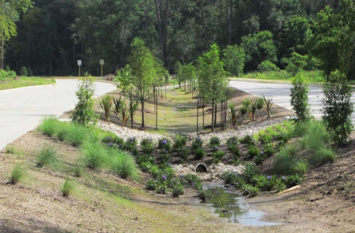 The bioswale provides on-site detention during major rain events, eliminating the need to build off-site detention facilities.