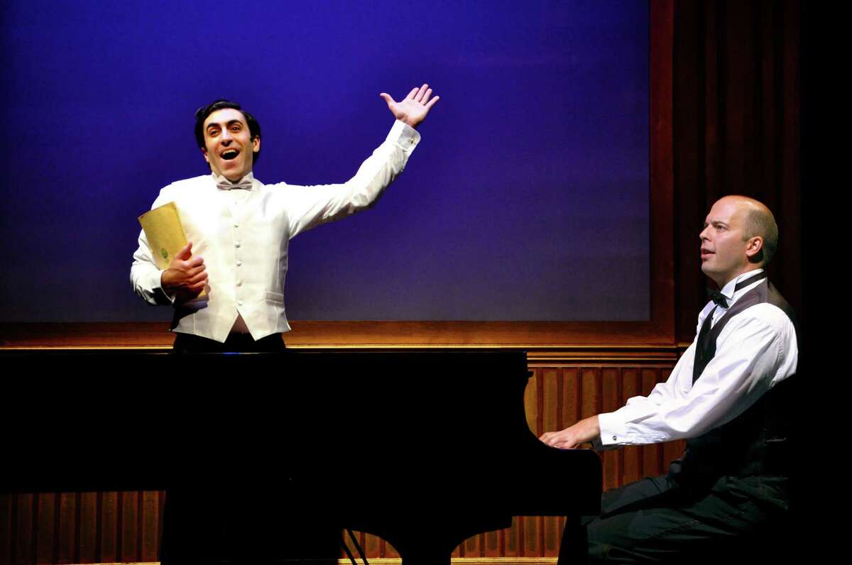 Christopher Tocco (left) stars and Tom Frey (right) directs the TheatreWorks production of “2 Pianos 4 Hands,” running through Feb. 8 at the Mountain View Center for the Performing Arts.