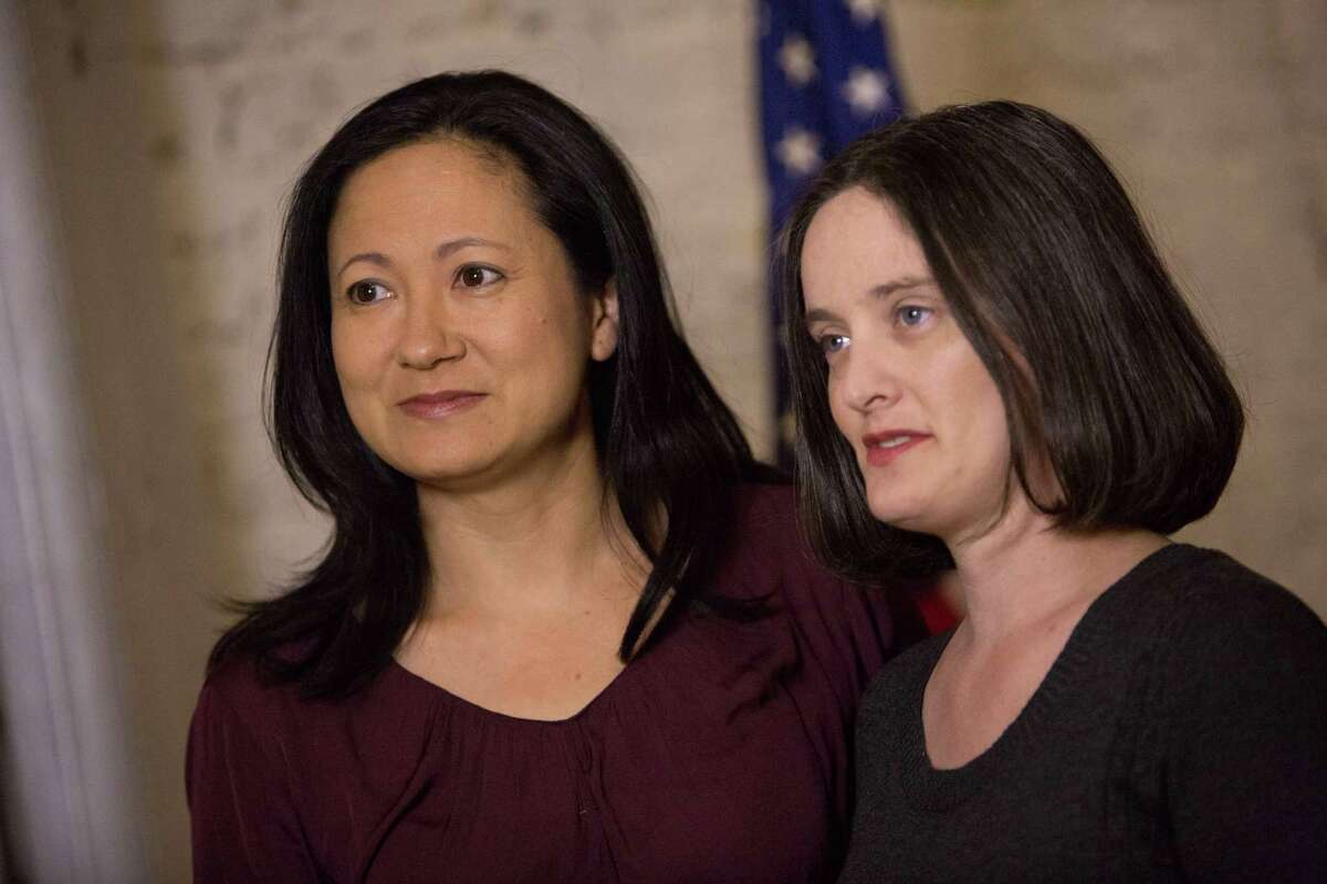 Cleopatra de Leon and Nicole Dimetman at an event in New Orleans on January 8 celebrating their case being heard at the 5th Circuit U.S. Court of Appeals on Friday, January 9. The couple, who live in Austin, married in Boston, Massachusetts on September 11, 2009.