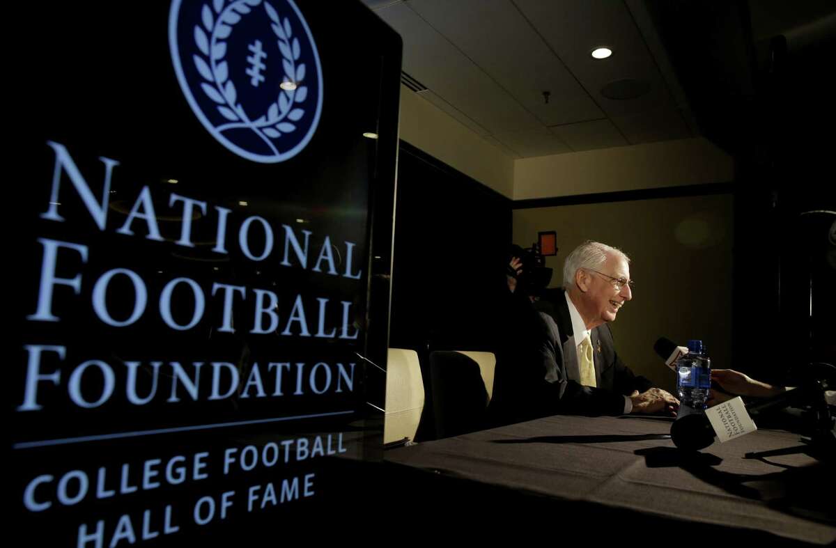 Kansas State head football coach Bill Snyder speaks to reporters after a news conference announcing the 2015 College Football Hall of Fame Class on Jan. 9, 2015, in Dallas.