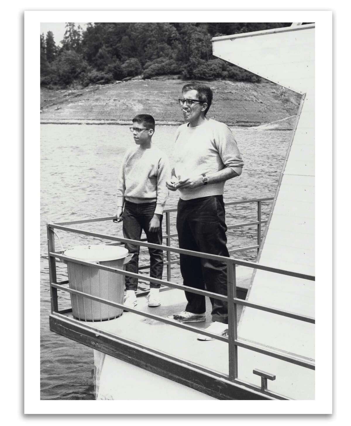 KQED host Greg Sherwood fishes with his father on Lake Shasta in the early 1960s.