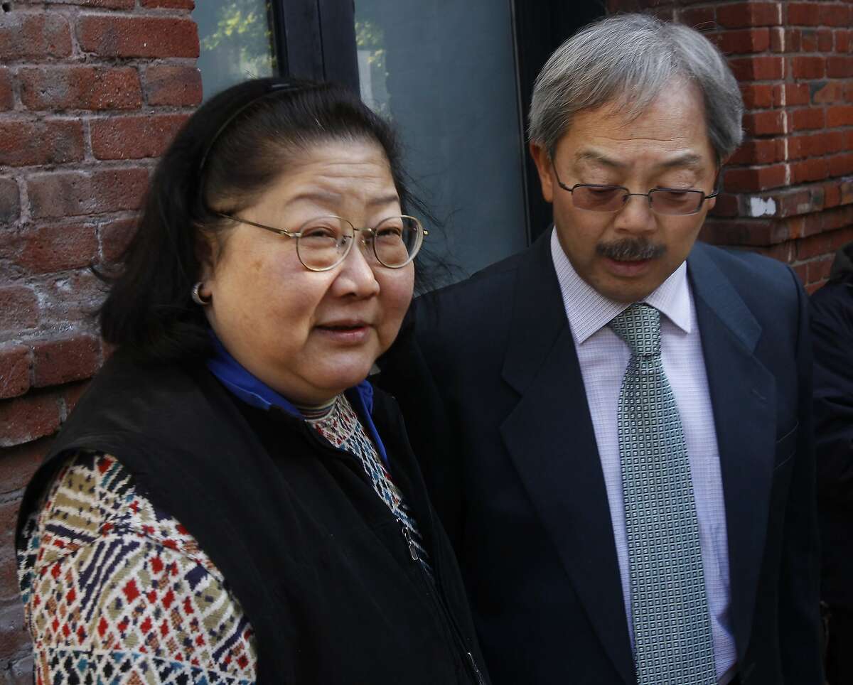 Rose Pak meets with Mayor Ed Lee after the mayor toured a fire-damaged apartment building at 920 Montgomery Street with Board of Supervisors President David Chiu in San Francisco.