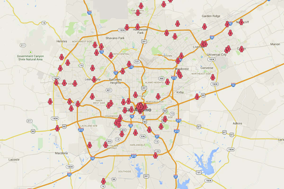 Approximate locations of reported UFO sightings in San Antonio from January 2012-January 2015 on Mutual UFO Networks' ufostalker.com (MUFON). The following are portions of some of the most recent reported sightings in San Antonio. Since images are not easily available for each incident, file photos are used for illustrative purposes.