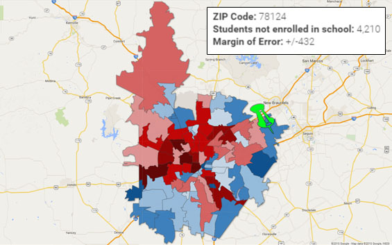 School non-enrollment numbers by Bexar County ZIP code