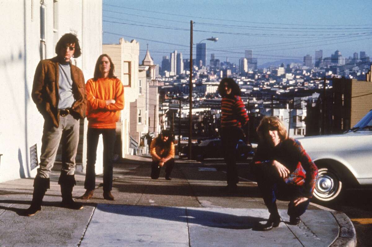circa 1965: American psychedelic rock band The Grateful Dead poses on Haight-Ashbury, San Francisco, California, 1960s. Left to right, Bill Kreutzmann, Bob Weir, Ron 'Pigpen' McKernan (1946 - 1973), Jerry Garcia (1942 - 1995) and Phil Lesh. (Photo by Hulton Archive/Getty Images)