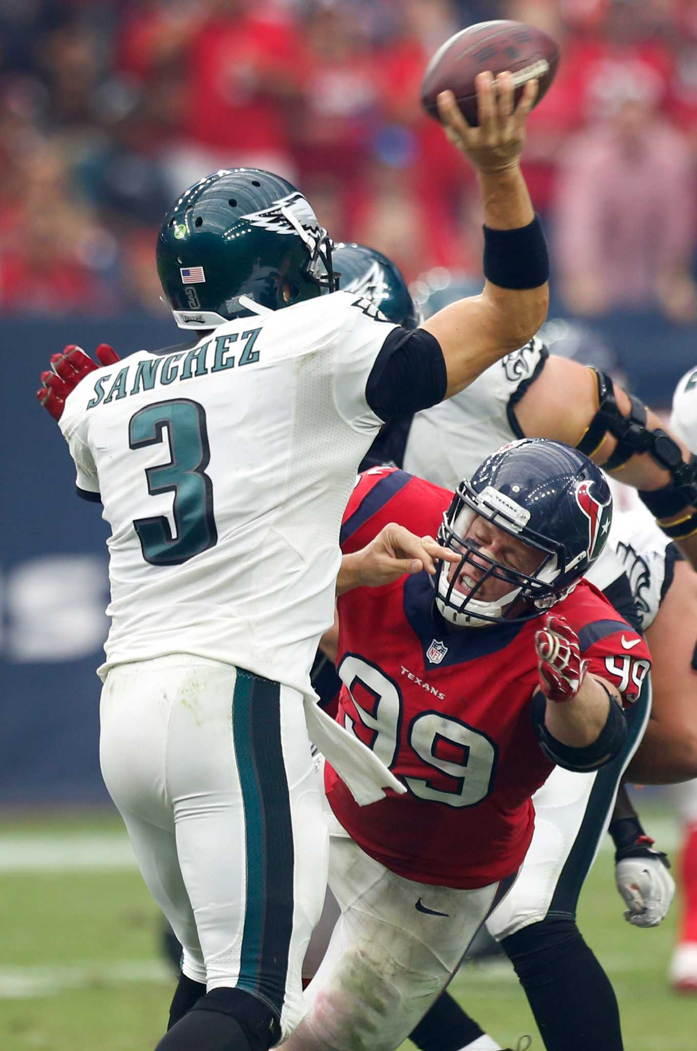 HOUSTON, TX - NOVEMBER 03:  Thursday Night Football analyst Ryan  Fitzpatrick performs a live shot before the football game between the  Philadelphia Eagles and Houston Texans at NRG Stadium on November