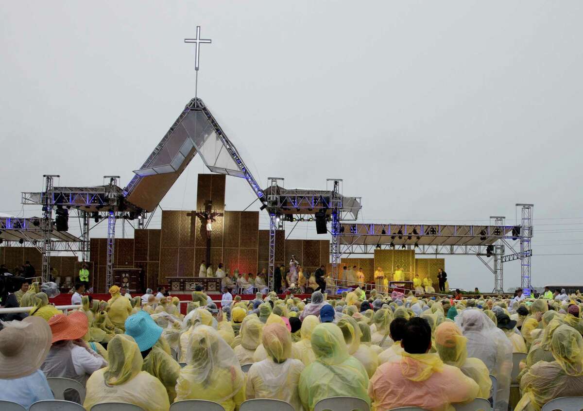 Pope Francis celebrates Mass in Tacloban, Philippines. He went there Saturday to comfort survivors of 2013’s Typhoon Haiyan, but Tropical Storm Mekkhala cut short his visit.