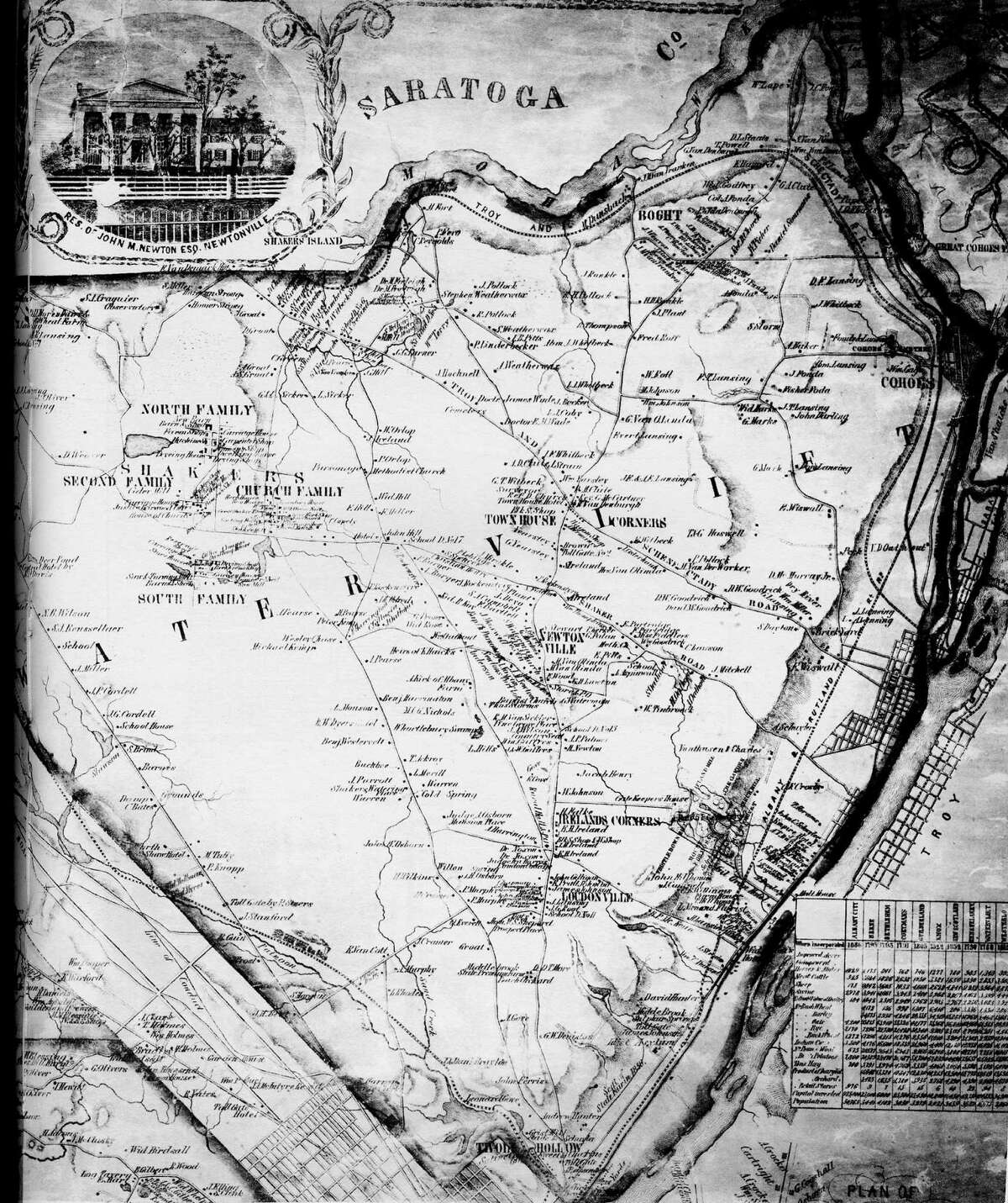 1854 map of what was then called "Watervliet" but is now Colonie.