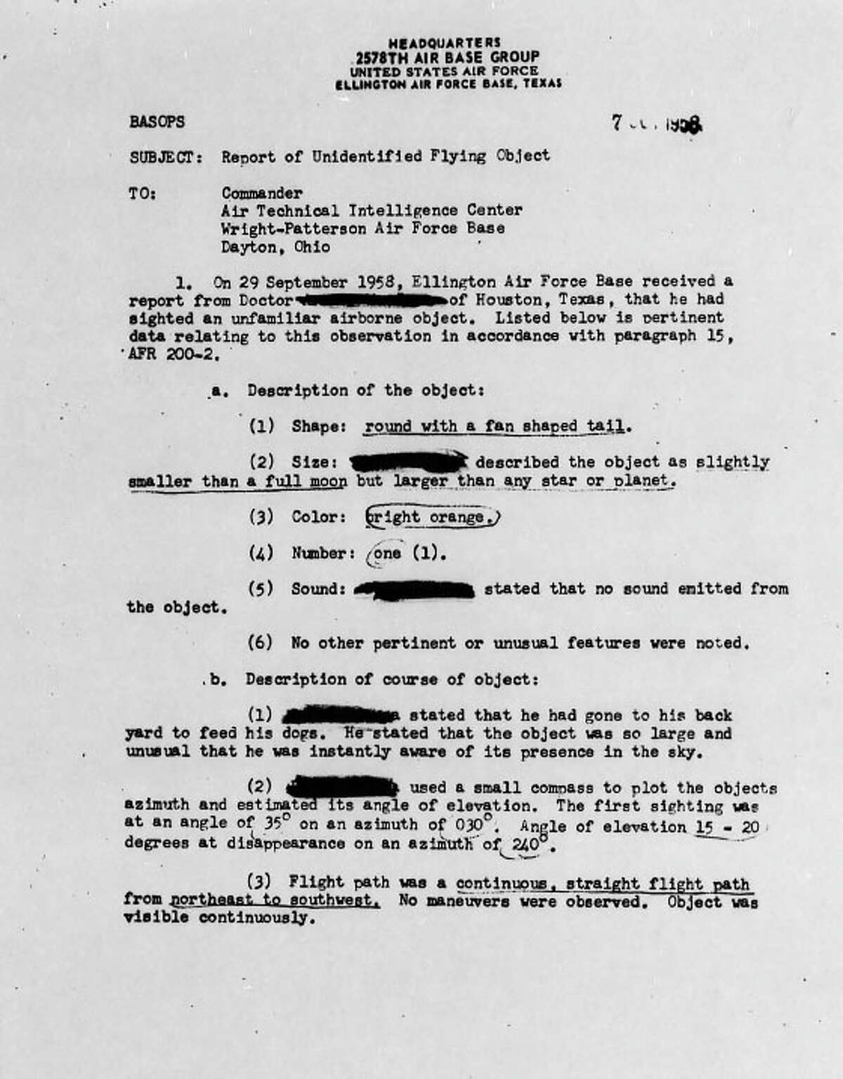 Project Blue Book reveals Houston UFO incidents